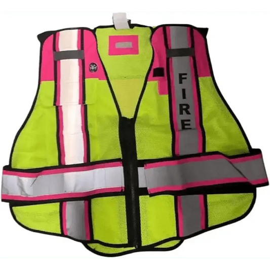 Ultrabright Safety Fire Vest with double breakaway zipper and pink reflective stripes