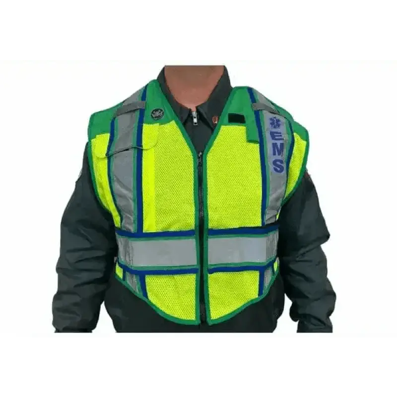 High-visibility EMS Public Safety Vest with reflective stripes and ultrabright green trim