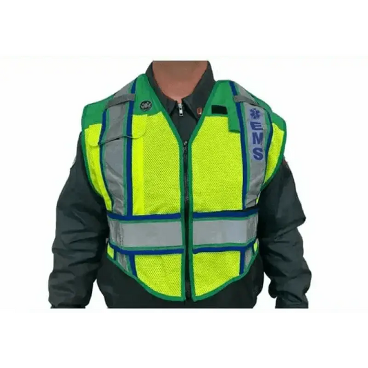 High-visibility EMS Public Safety Vest with reflective stripes and ultrabright green trim