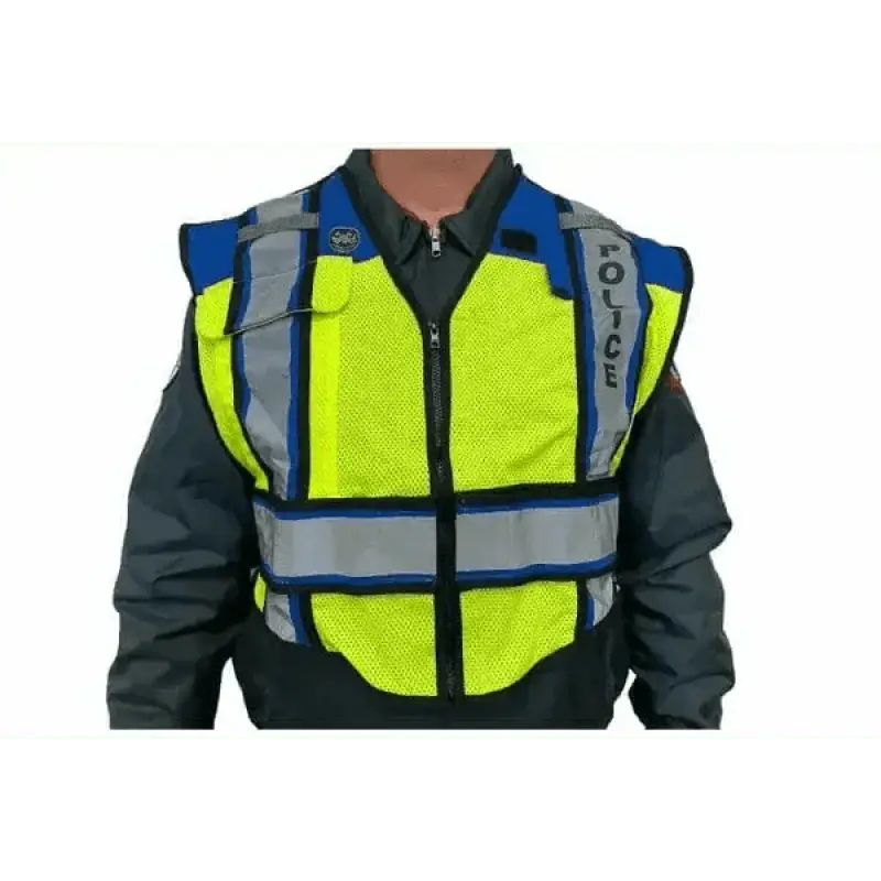 High-visibility Ultrabright Blue Police Public Safety Vest with reflective stripes