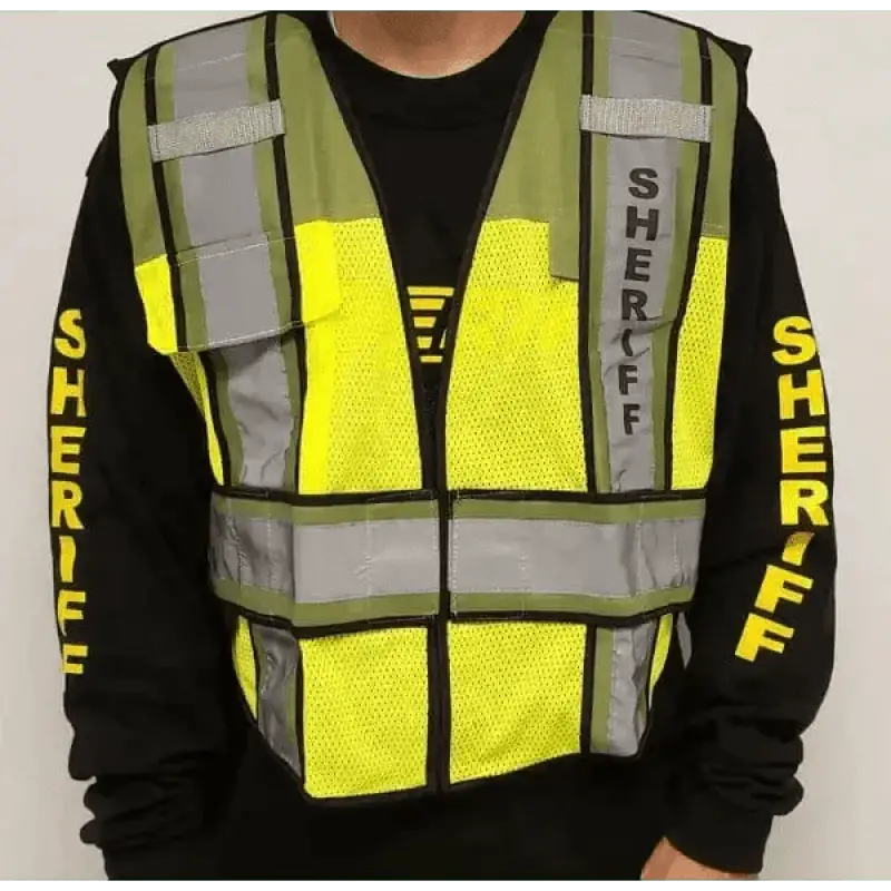 High-visibility Ultrabright Olive Sheriff Public Safety Vest with reflective stripes