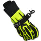 High-visibility yellow and black firefighter glove strap with clip attachment