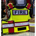 High-visibility yellow red firefighter ballistic vest with reflective stripes, PROTECTOR Universal Plate Carrier