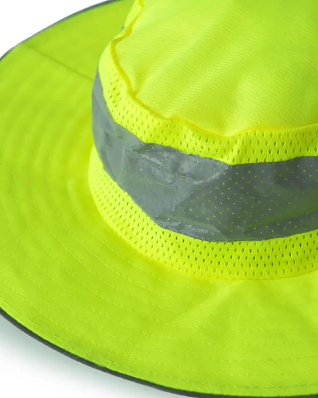 High-visibility yellow safety hat with reflective stripe from UHV503 HiVis Bucket with PERIMETER™ Insect Guard