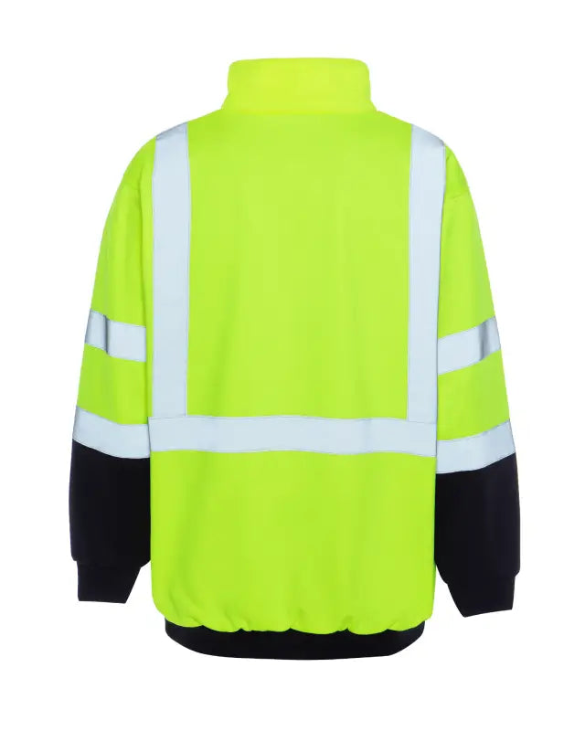 High-visibility yellow UPA542 HiVis zip soft shell pullover with reflective stripes