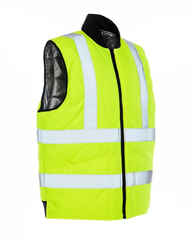 High-visibility yellow UHV919 HiVis WarmUP Insulated Safety Vest with reflective stripes