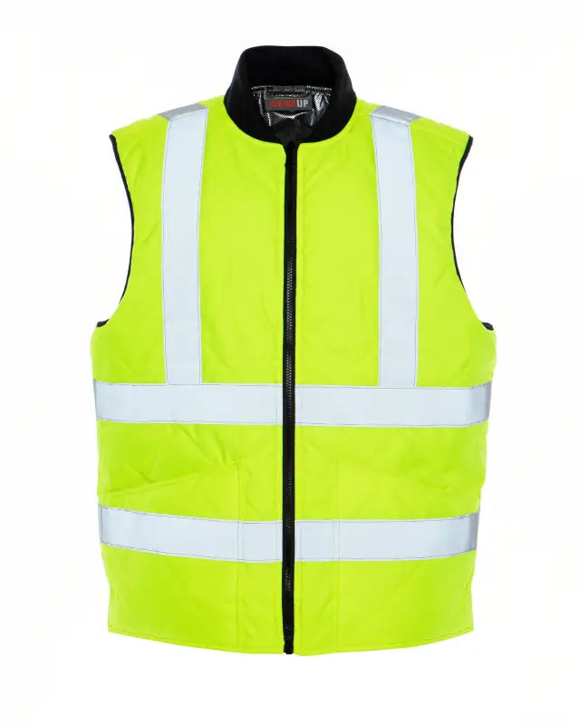 High-visibility yellow UHV919 HiVis WarmUP Insulated Safety Vest with reflective stripes