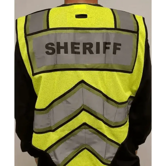 High-visibility yellow ULTRABRIGHT OLIVE Sheriff Public Safety Vest with reflective stripes