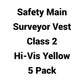 High-visibility yellow Safety Main Surveyor Vest pack of five, Class 2, solid front, mesh back