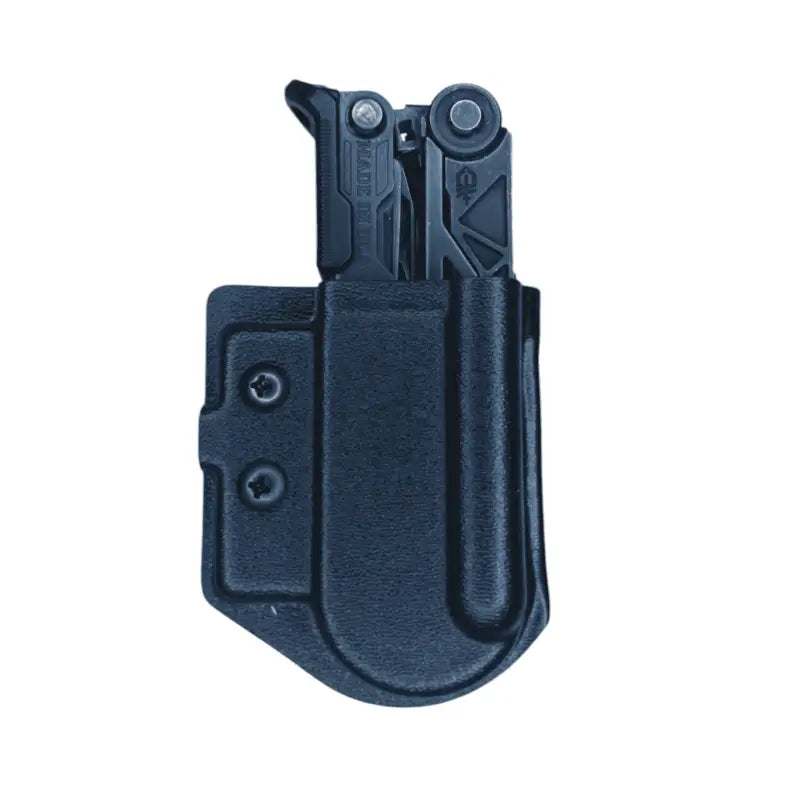 Black plastic holster with mounting hardware for Gerber Center Drive tool