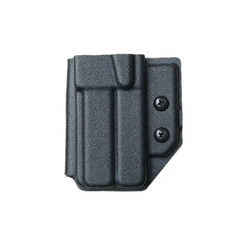 Black Kydex magazine carrier for Leatherman MUT with two mounting holes, ideal for first responders