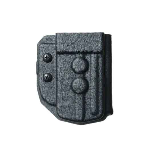 Black plastic holster for Leatherman OHT with molded retention features and screws