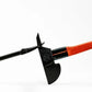 Fire hook tool with black metal head and orange composite handle, USA patented design