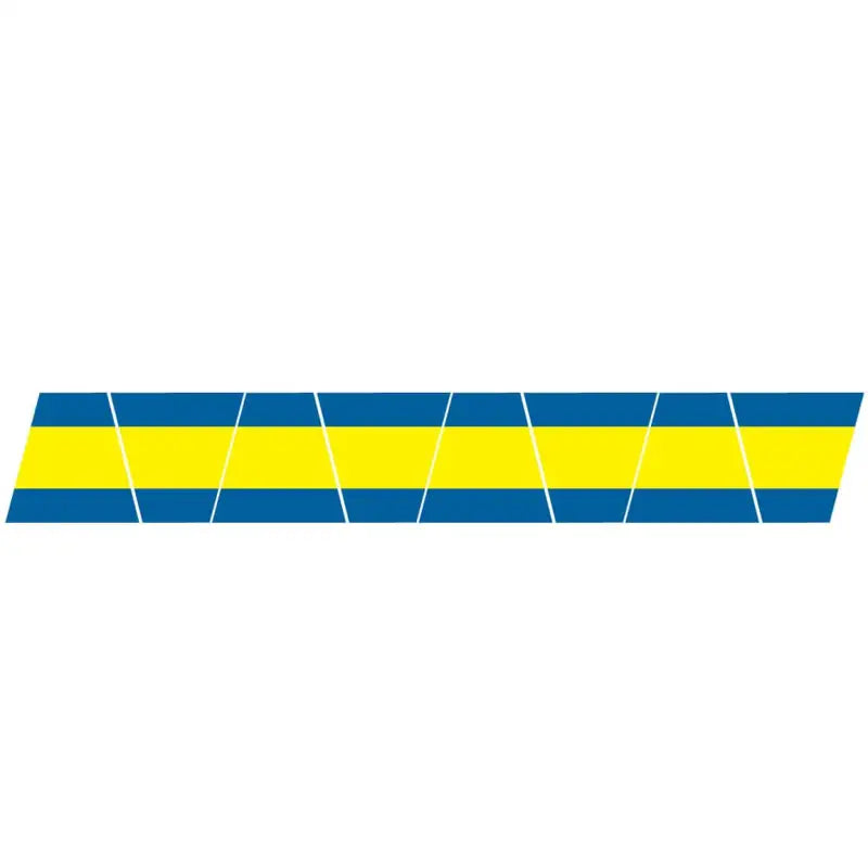 Blue yellow triple stripe reflective helmet with diagonal white lines design