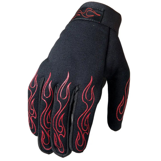 Hot Leathers GVM2002 Uni-Sex Black 'Red Flames' Textile Mechanic Gloves - Chief Miller Apparel