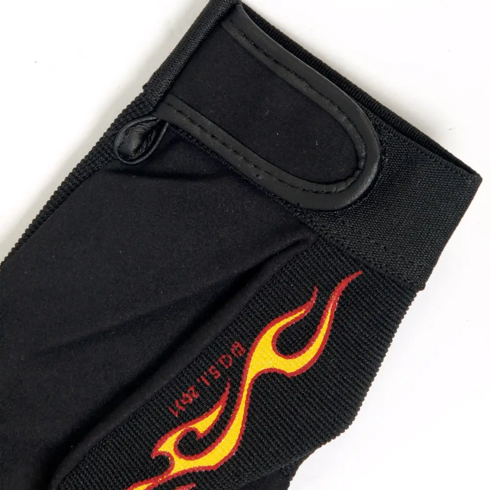 Black fingerless glove with orange and red flame design for Hot Leathers GVM2004