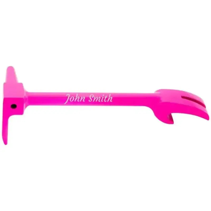 Hot pink pry bar with engraved text from Set of Irons - Pink/Red for first responders