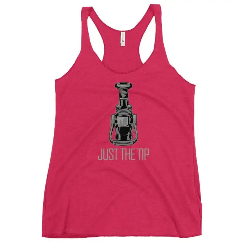 Hot pink racerback tank top with JUST THE TIP graphic and bottle opener design