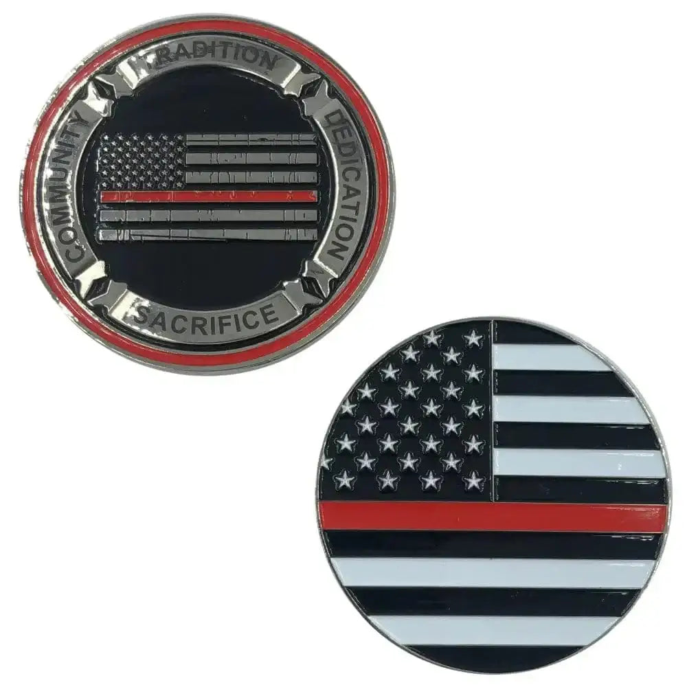 I-015 Thin Red Line Fire Fighter Core Values Challenge Coin - Chief Miller Apparel