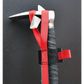 Ice axe with red webbing straps for New York Hook Halligan Bar Marrying Strap