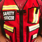 Red safety officer reflective vest with reflective stripes for incident command safety