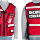 Red incident command safety officer reflective vest with reflective stripes