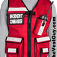 Red Incident Command Safety Officer Reflective Vest with pockets and Incident Commander text