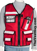 Red Incident Command Safety Officer Reflective Vest with pockets and Incident Commander text
