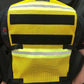 High-visibility yellow Incident Command Safety Officer reflective vest with black stripes