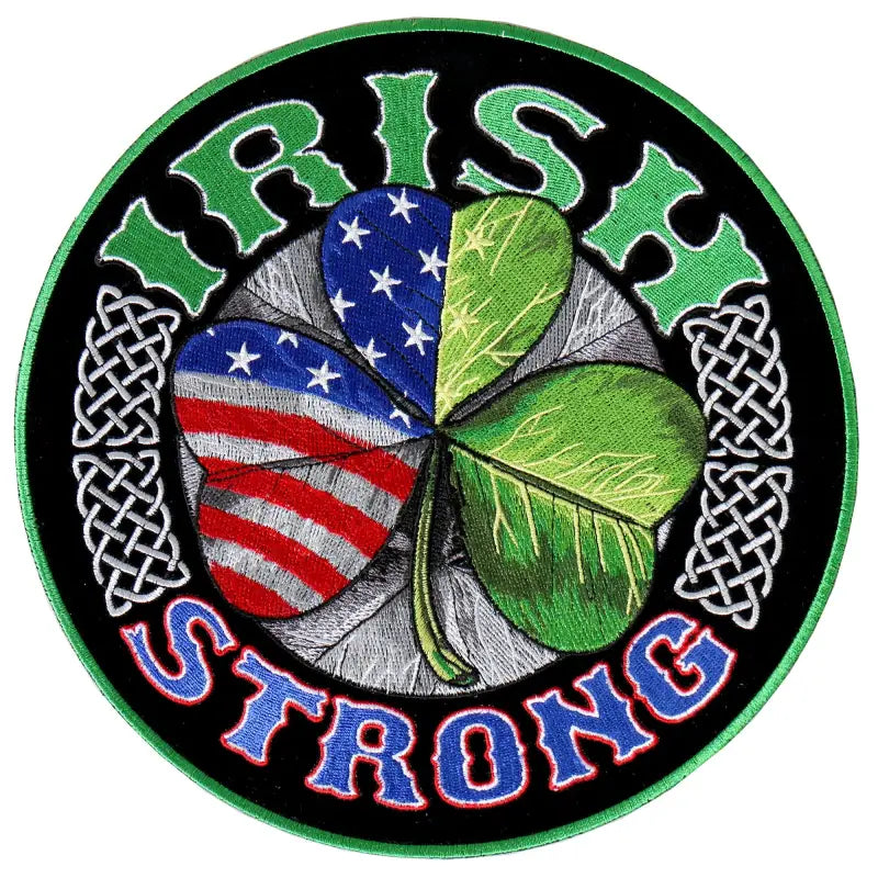 Circular Irish Strong Shamrock Flag Patch PPA8037 with Celtic knotwork design