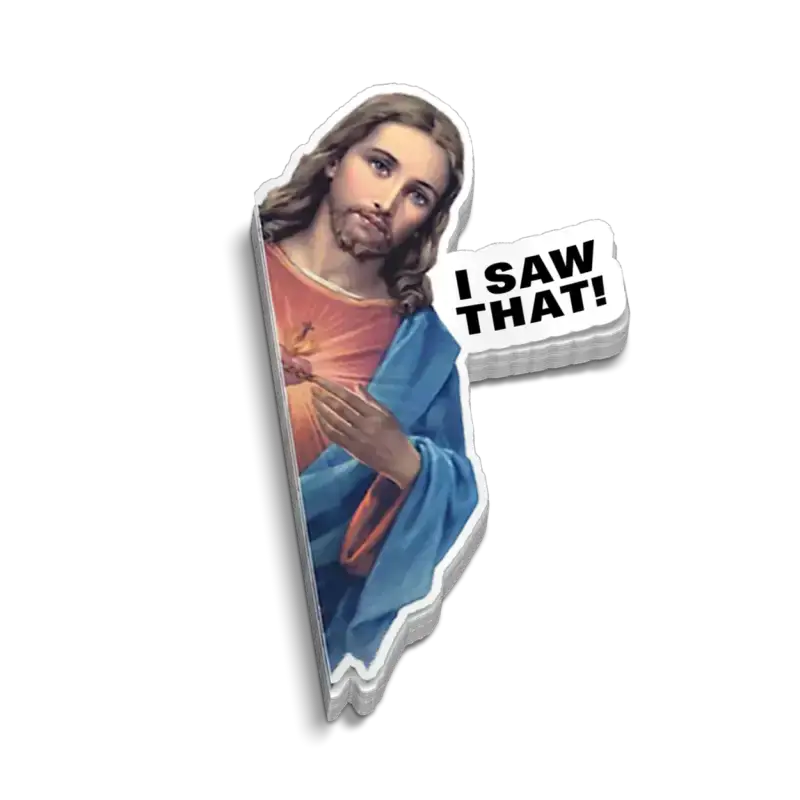 Jesus sticker with I SAW THAT text for hard hat decal and helmet decoration