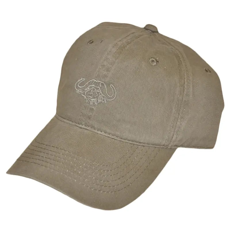 Khaki Adjustable Twill Cap featuring an Embroidered Buffalo Logo on the front