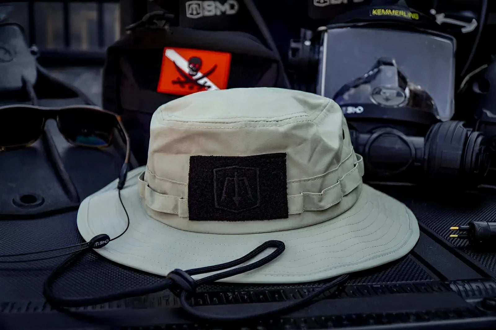 Waterman Boonie hat with black patch ideal for first responders and firefighters