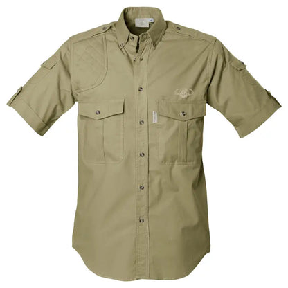 Khaki button-down Shooter Shirt for Men with embroidered buffalo logo and chest pockets