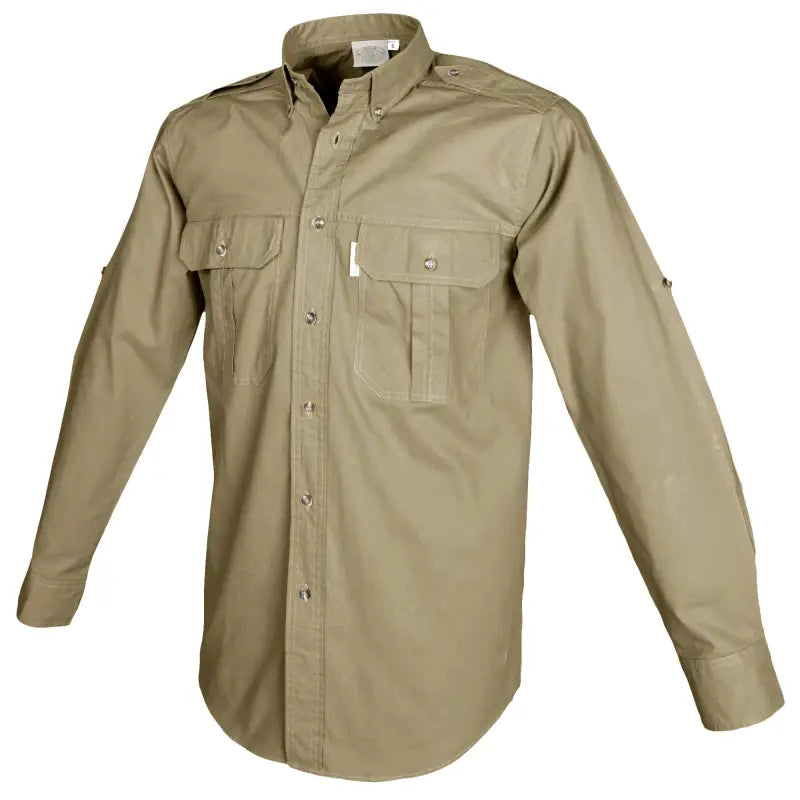 Khaki Trail Shirt for Men with chest pockets and long sleeves for first responders