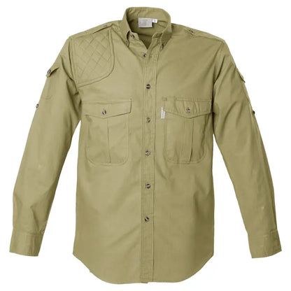 Khaki Shooter Shirt for Men with chest pockets, epaulettes, and safari shirt inspired design