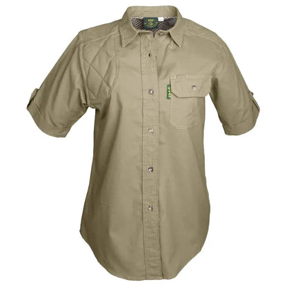 Khaki Clay Bird Shirt for Women with rolled sleeves and mesh lined vent for airflow