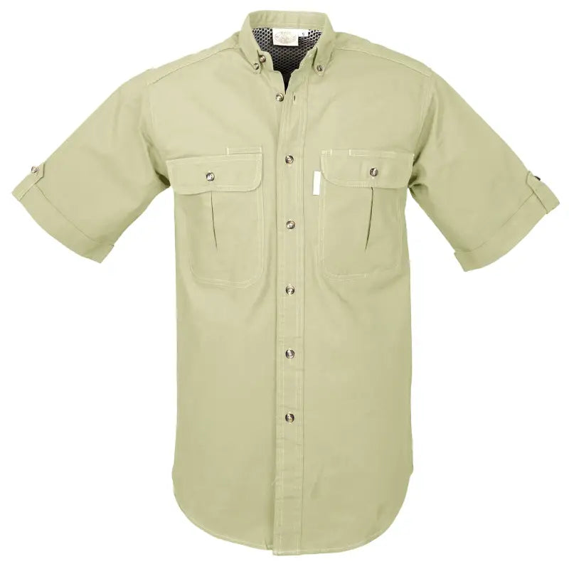 Khaki Adventure Safari Shirt for Men with short sleeves and two chest pockets to carry essentials