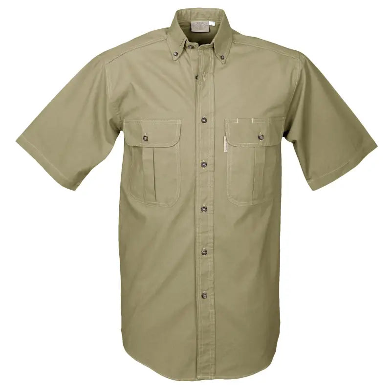 Khaki Safari Shirt for Men with short sleeves and chest pockets for outdoor essentials