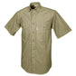 Khaki safari shirt for men with short sleeves and chest pockets, ideal for outdoor activities