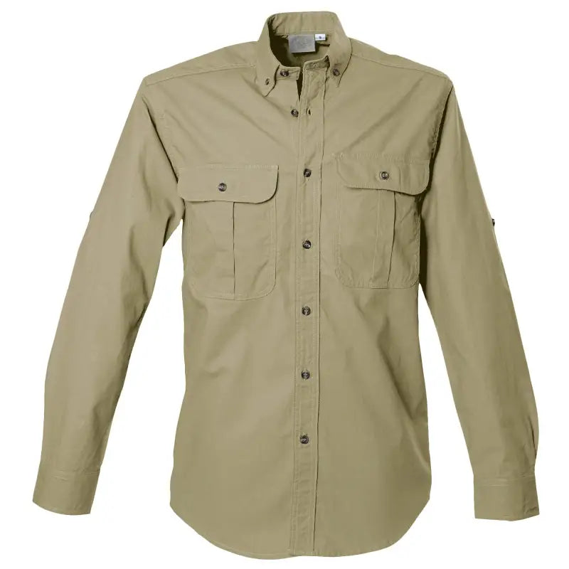 Khaki Safari Shirt for Men with two chest pockets for carrying essential outdoor gear