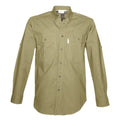Khaki Adventure Safari Shirt for Men with chest pockets and roll-up sleeves for outdoor essentials