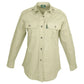 Khaki long-sleeve safari trail shirt for women featuring chest pockets, essential outdoor gear