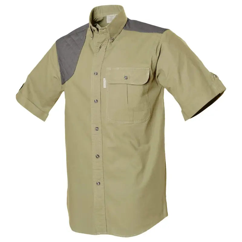 Khaki Upland Shirt for Men with gray shoulder panels, perfect for first responders