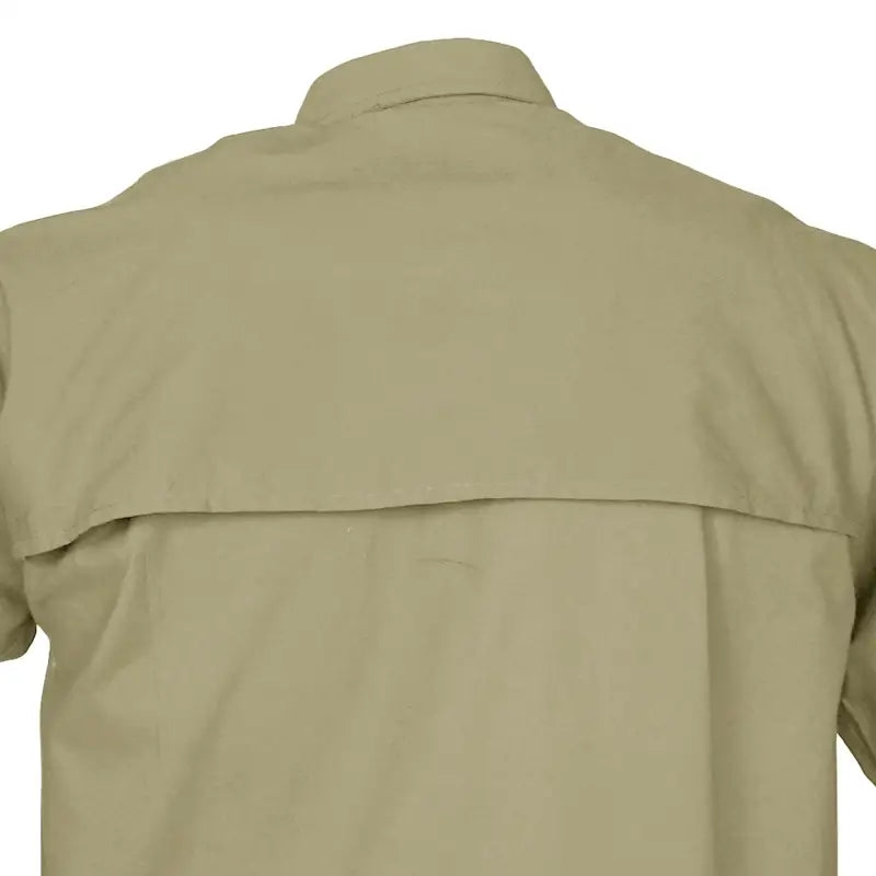 Khaki Clay Bird Shirt for Men featuring a back yoke panel and short sleeves