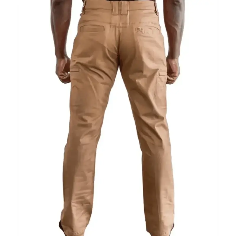 Khaki Overwatch Tactical Pants with back pockets, viewed from behind