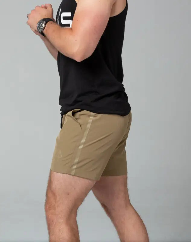 Khaki Carrier Training Shorts with drawstring waist from Arrowhead Tactical Apparel