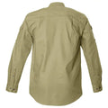 Khaki long-sleeve button-up shirt with embroidered buffalo logo and functional epaulettes