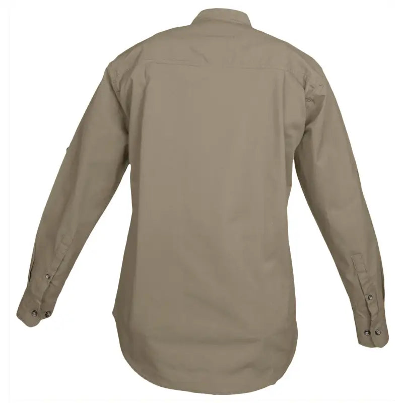 Khaki Long-Sleeve Button-Up Trail Shirt for Women, essential outdoor gear for safari