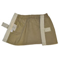 Khaki canvas ankle gaiters with beige straps and pockets for stylish outdoor wear